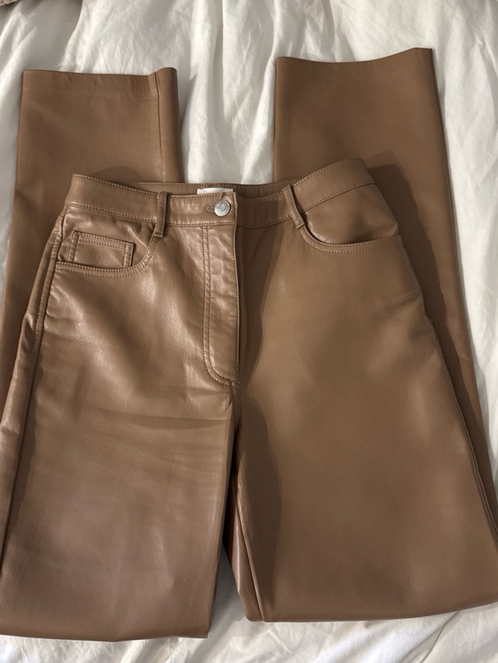 Wilfred Tan Leather Straight-Leg Pants